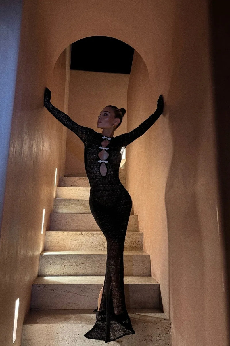 Crochet Lace Backless Maxi Dress