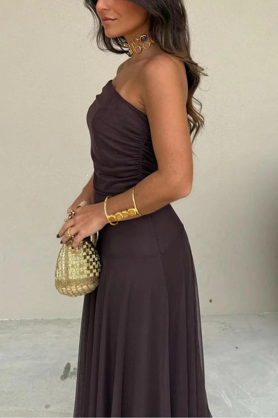 Toledo One Shoulder Mesh Maxi Dress