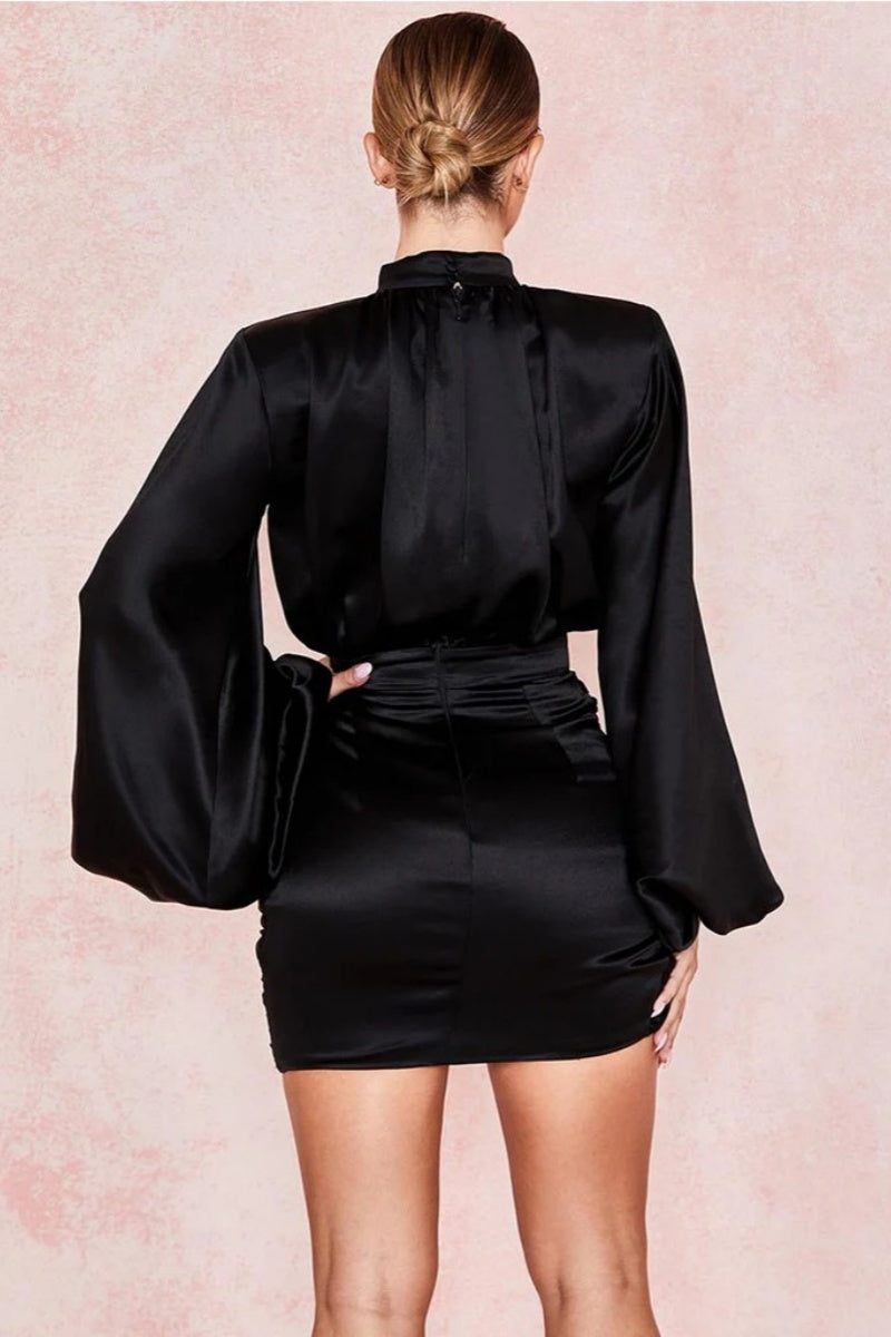 Black Satin Jacket Mini Dress