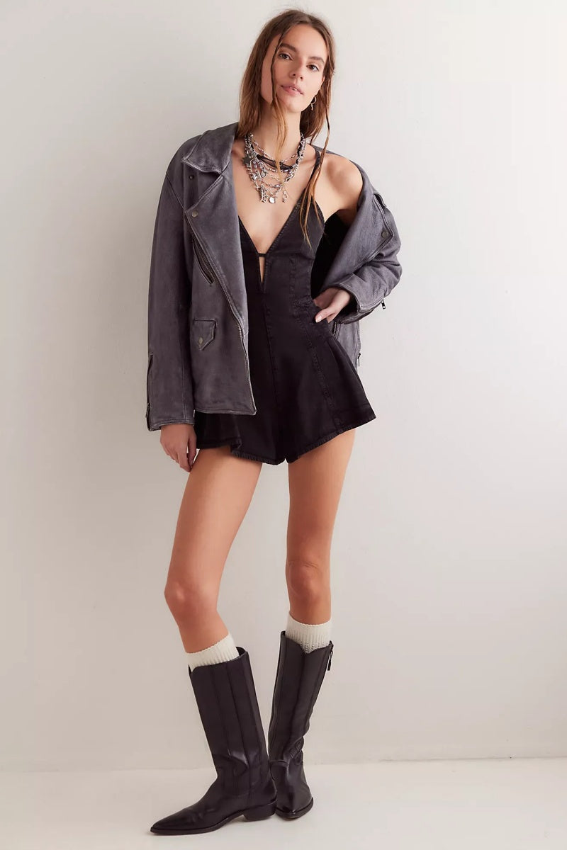 Sara V-neck Ruffle Hem Knit Mini Dress