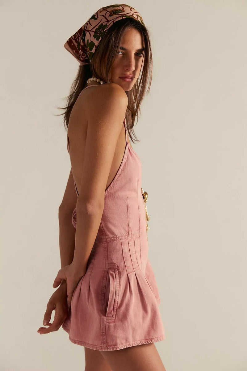 Sara V-neck Ruffle Hem Knit Mini Dress