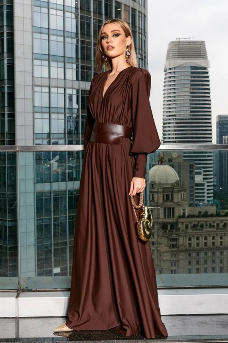 Plunge Long Sleeve Maxi Dress
