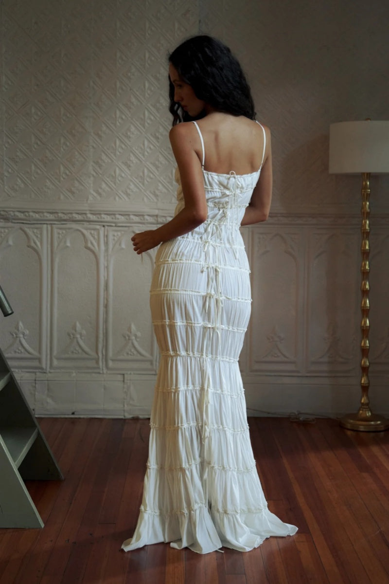 With Thin Straps Pleated Layered Maxi Boho Dress