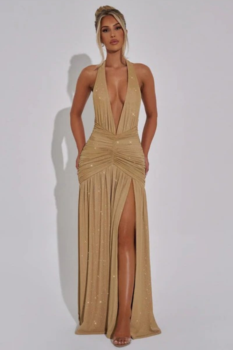 Melania Gold Sparkle Maxi Dress