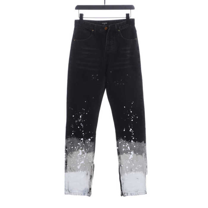 FOG Season 5 Washed Old Black Splashed Ink Slim Fit Small Feet Zipper Jeans