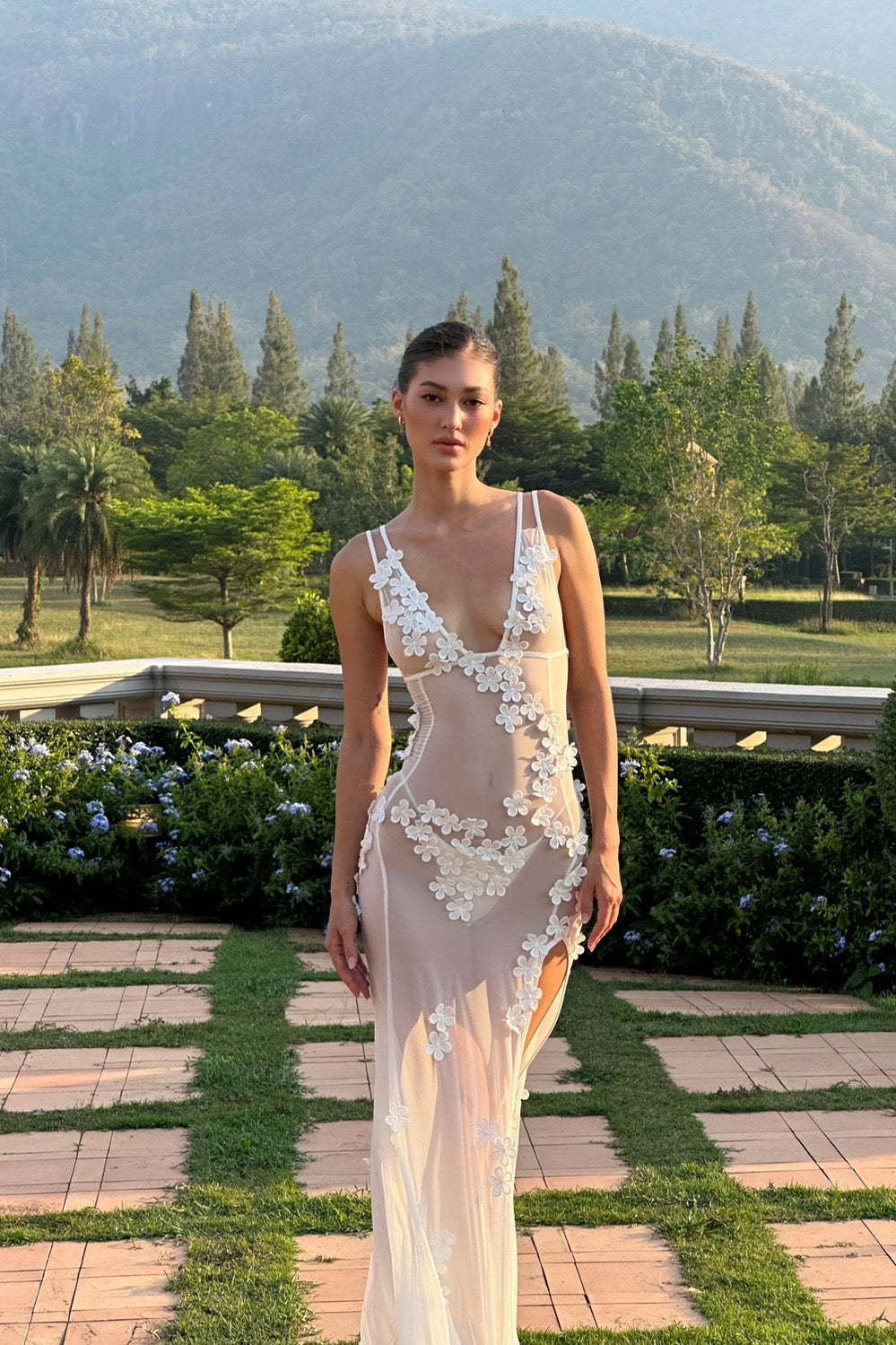 Soft Allure Tulle 3D Floral Spaghetti Dress