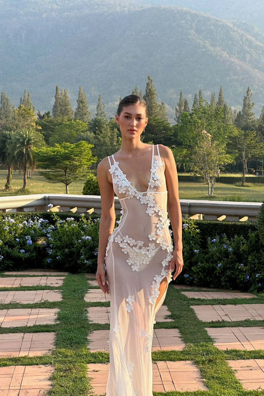 Soft Allure Tulle 3D Floral Spaghetti Dress