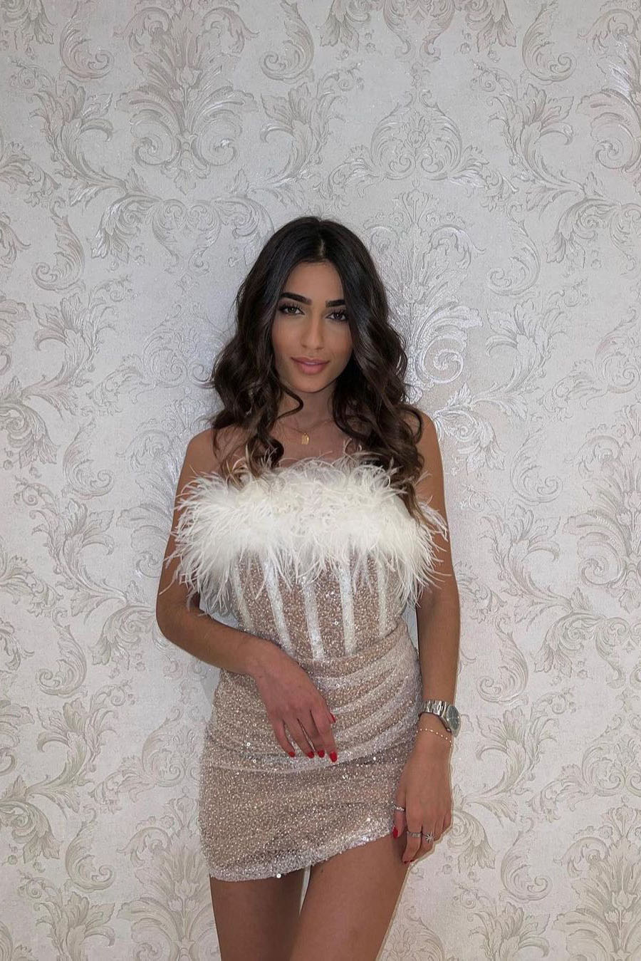 Sequin Feather Bodycon Dress