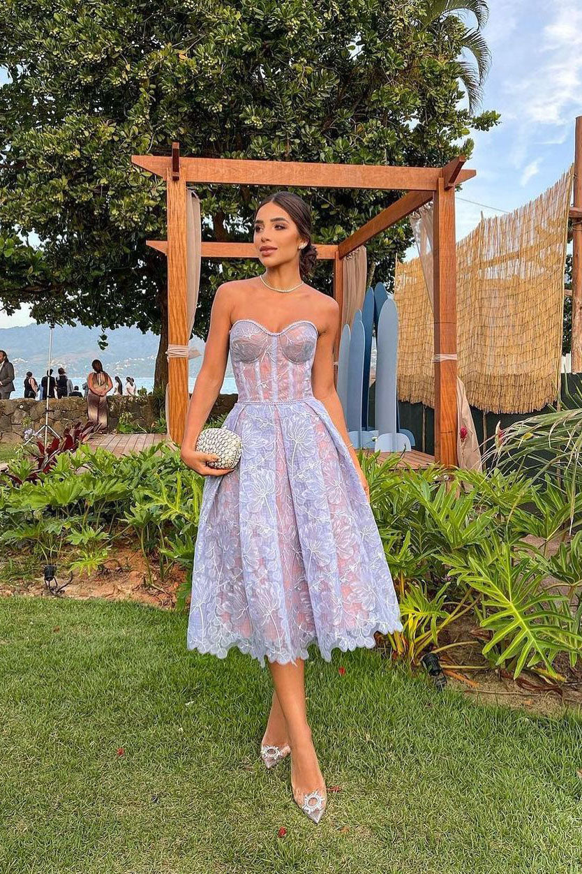 Romantic Summer Strapless Midi Dress