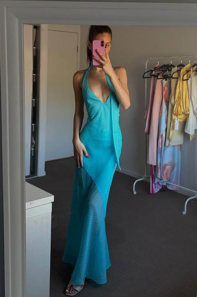 Polka Dot Halter Colorblock Dress