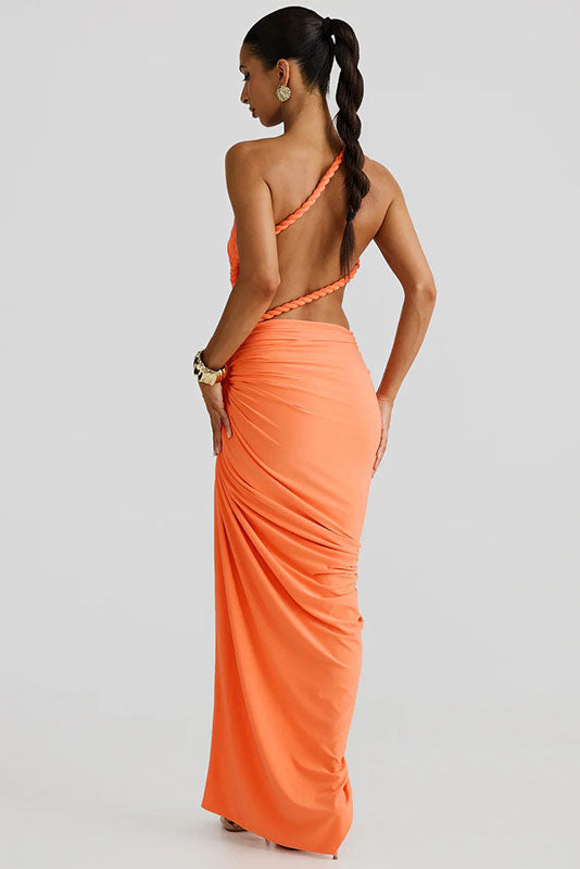 Strapless Cut-Out Lace-Up Maxi Dress