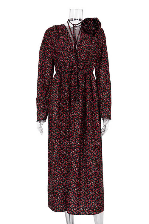 Bertha Flower V Neck Midi Dress