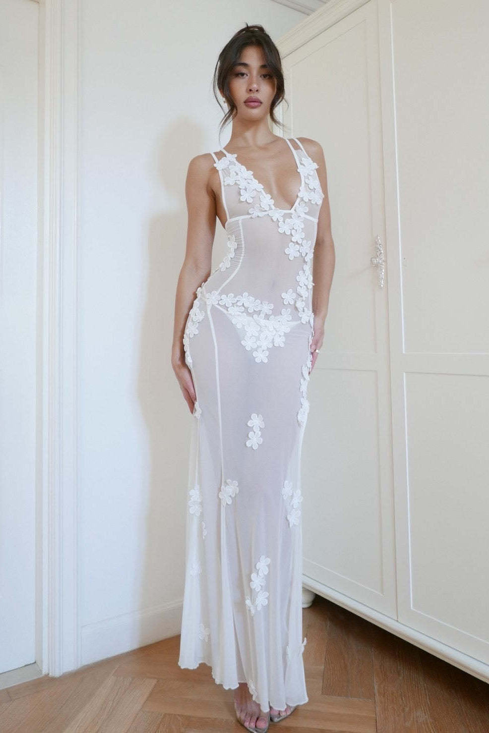 Soft Allure Tulle 3D Floral Spaghetti Dress