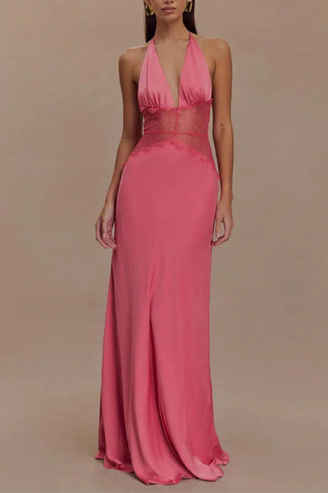 Halter Patchwork Backless Sexy Maxi Dress