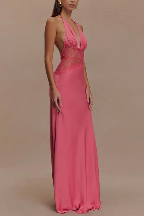 Halter Patchwork Backless Sexy Maxi Dress
