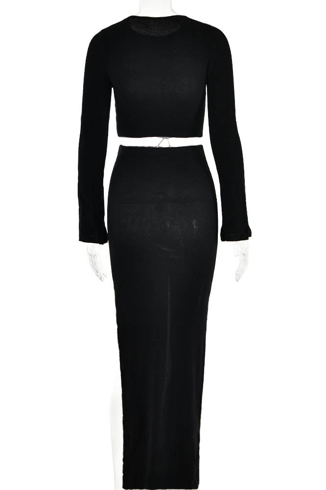Crewneck Knit & Slit Skirt Set