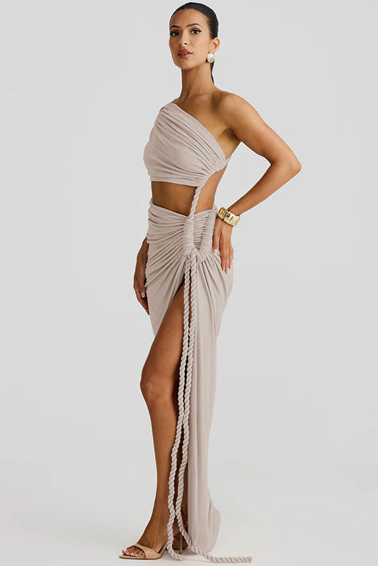 Strapless Cut-Out Lace-Up Maxi Dress