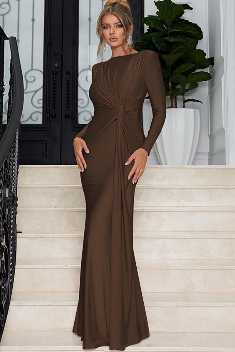 Euro-Inspired Round Neck Evening Maxi Dress