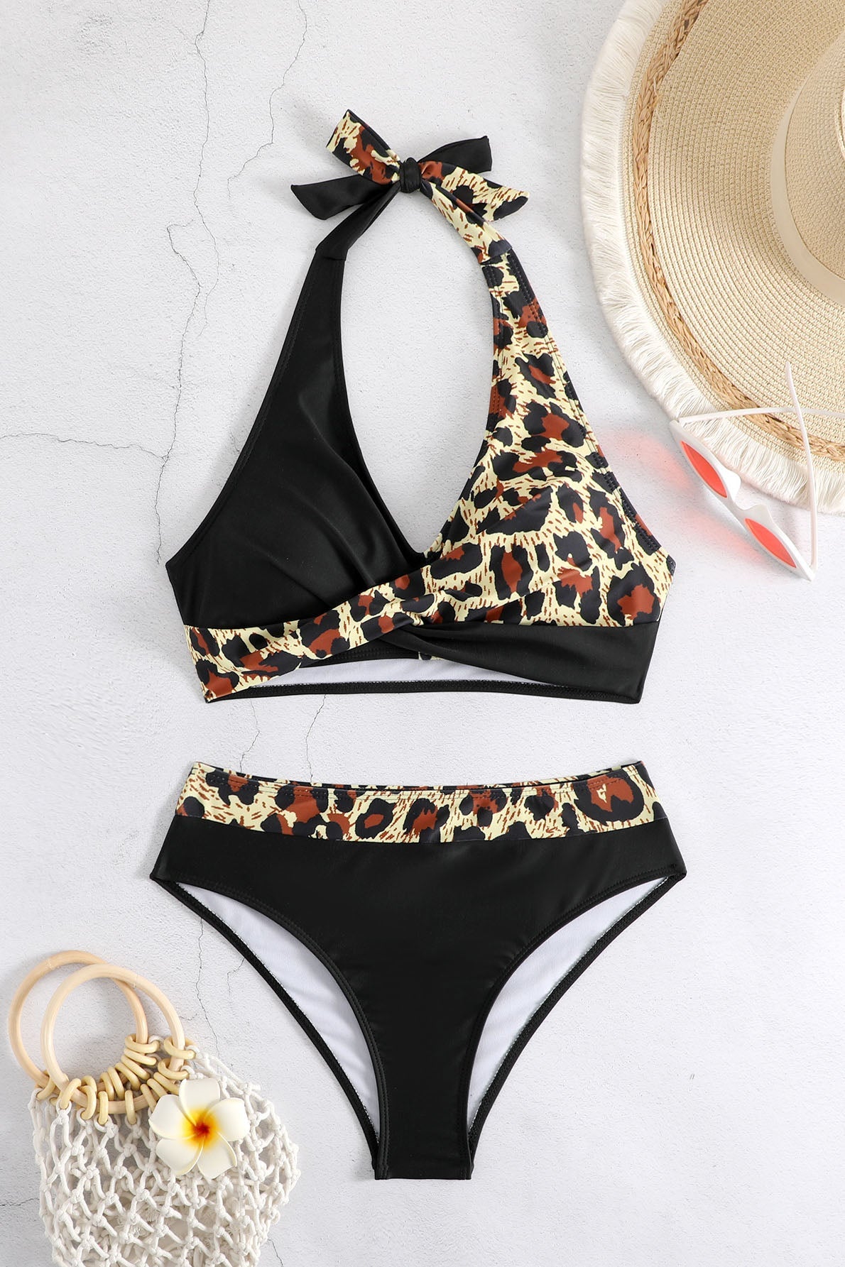 Colorblock Halter Bikini Swimwear