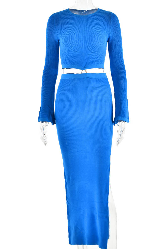 Crewneck Knit & Slit Skirt Set
