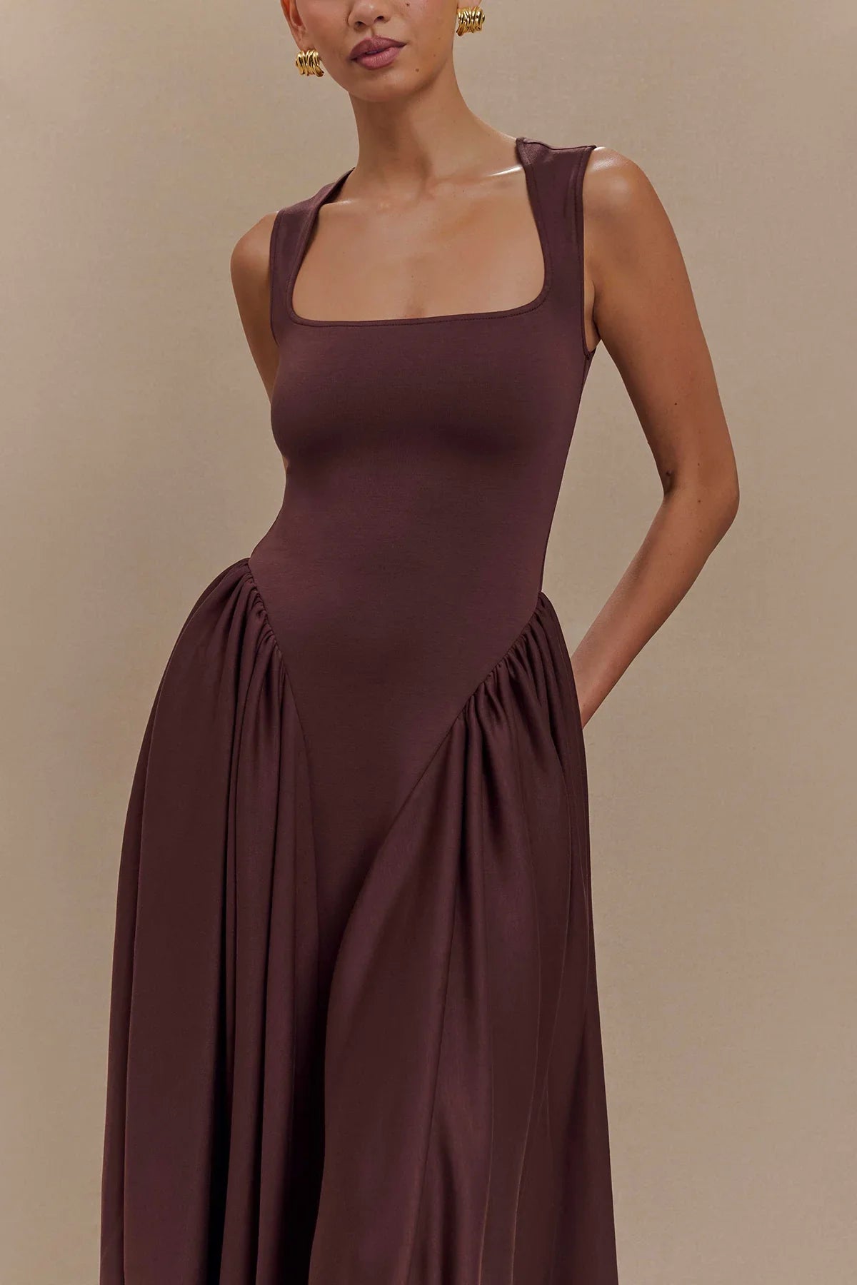 SHARON Midi Dress - Cacao Brown