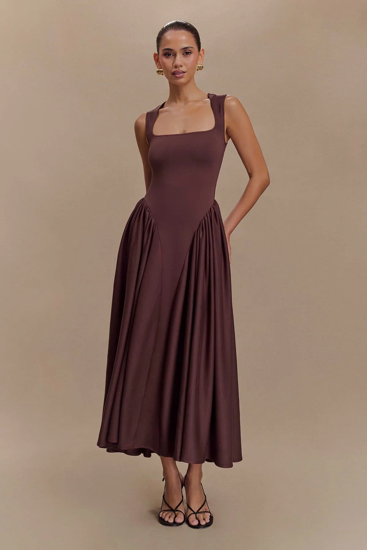 SHARON Midi Dress - Cacao Brown