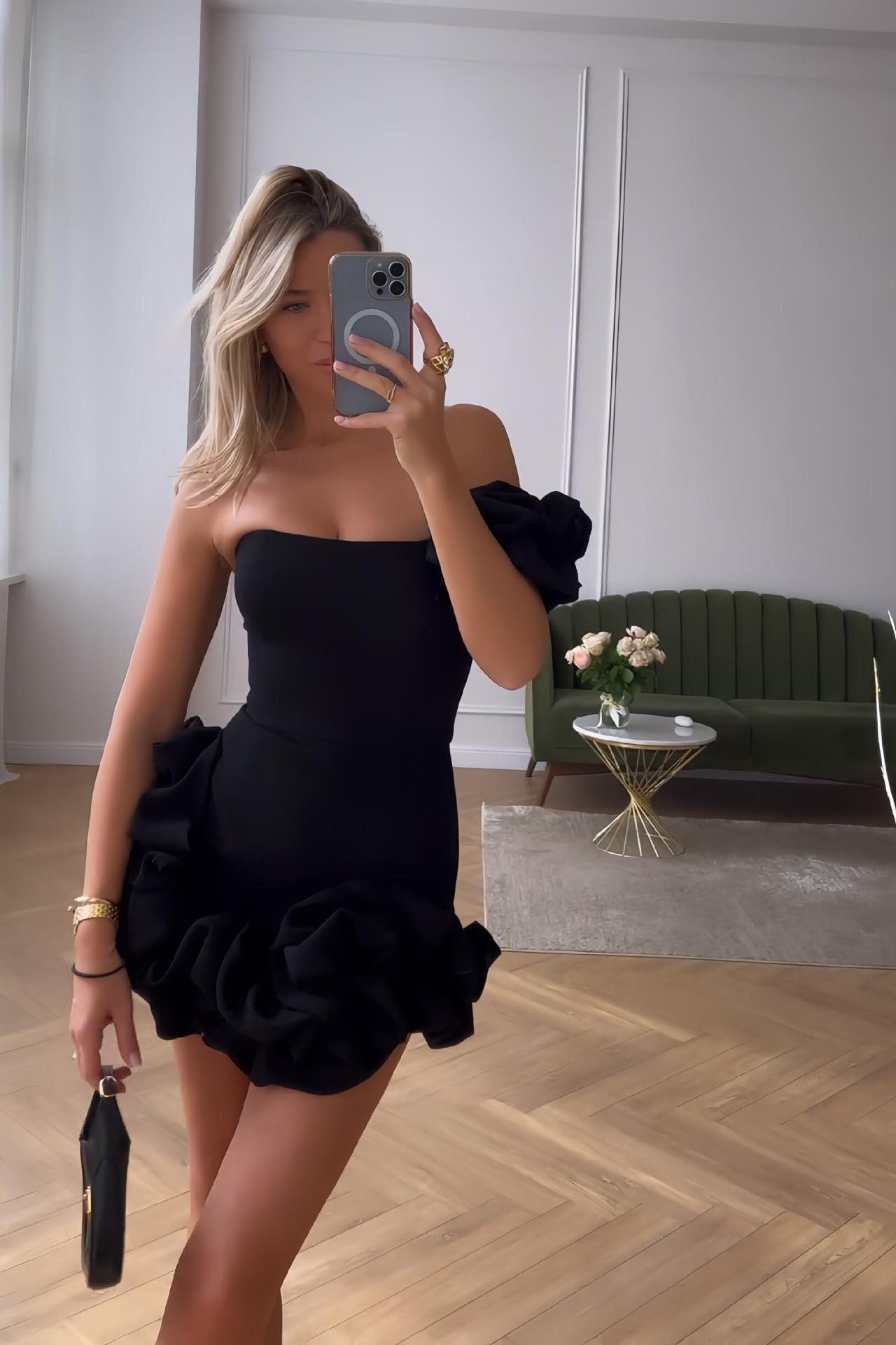 Romantic Tulip Waist Strapless Mini Dress