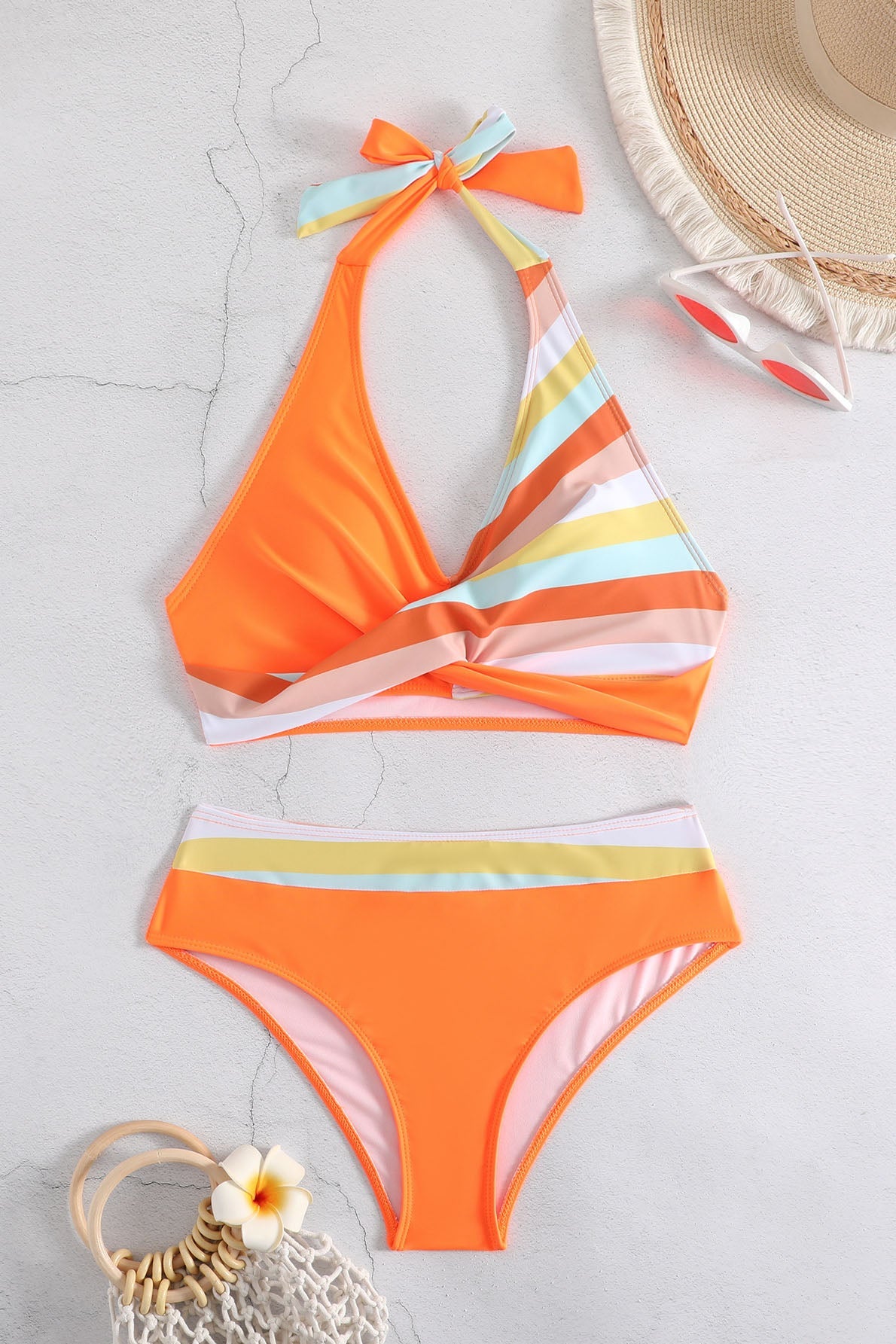 Colorblock Halter Bikini Swimwear