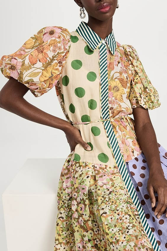 Green Muse Spliced Print Dress