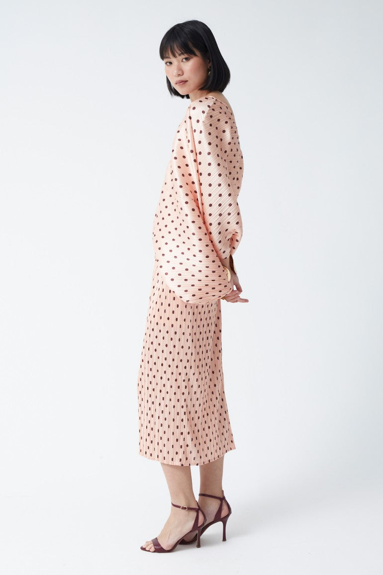 Betty Rosa Pink Polka Dot V-Neck Drape Midi Dress