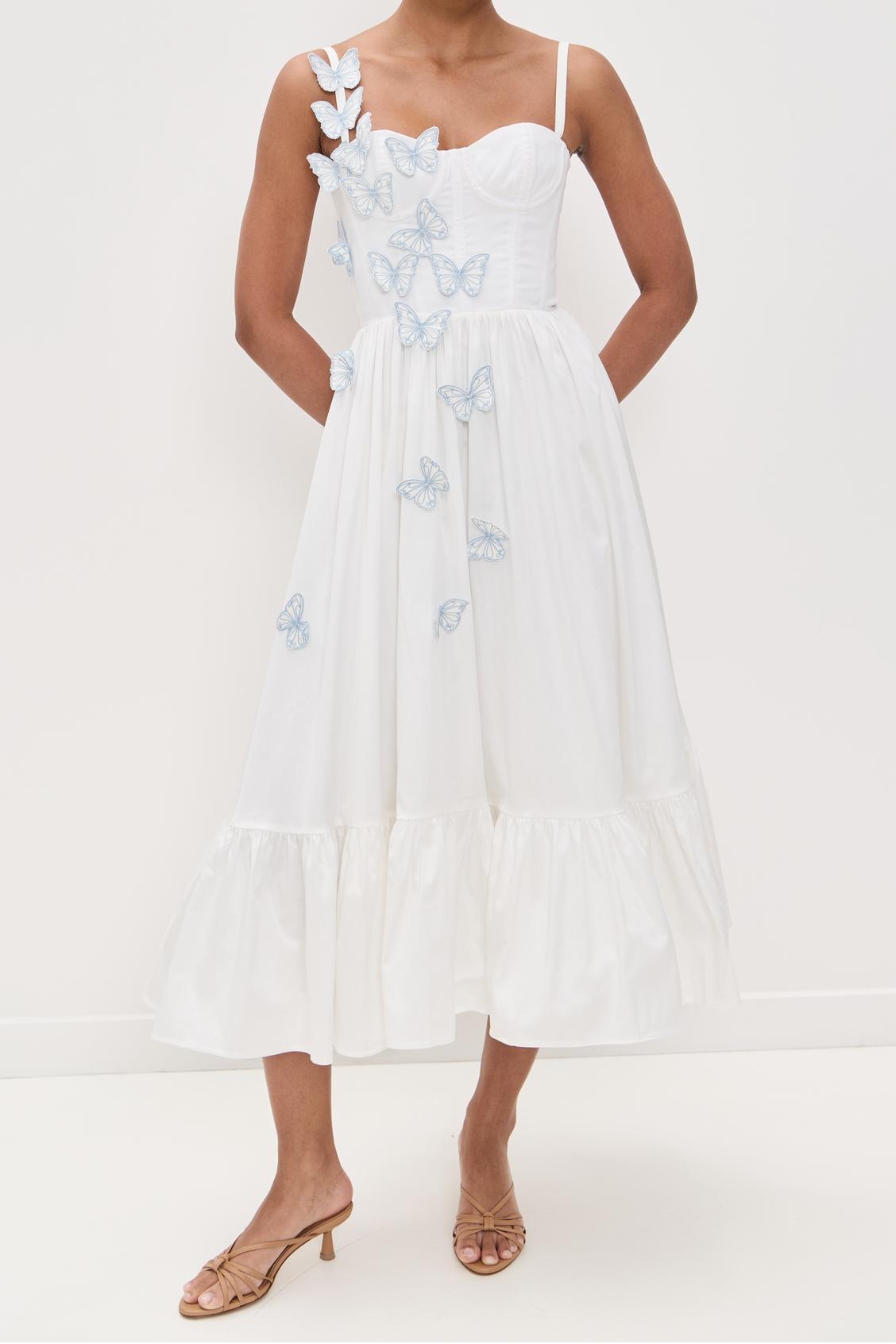 Flutter Poplin Butterfly Midi Dress