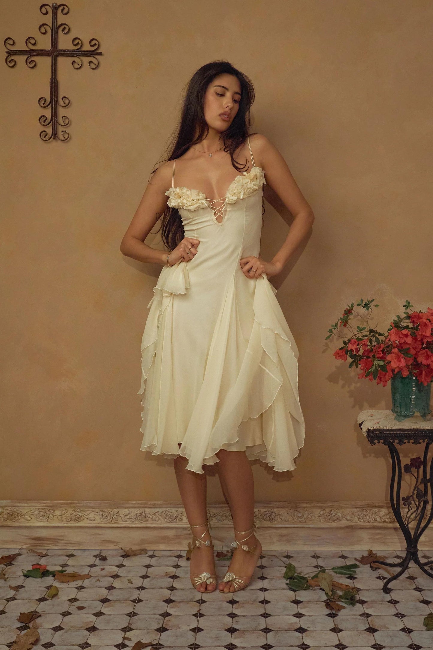 Floral Embellished Cami Midi Dress