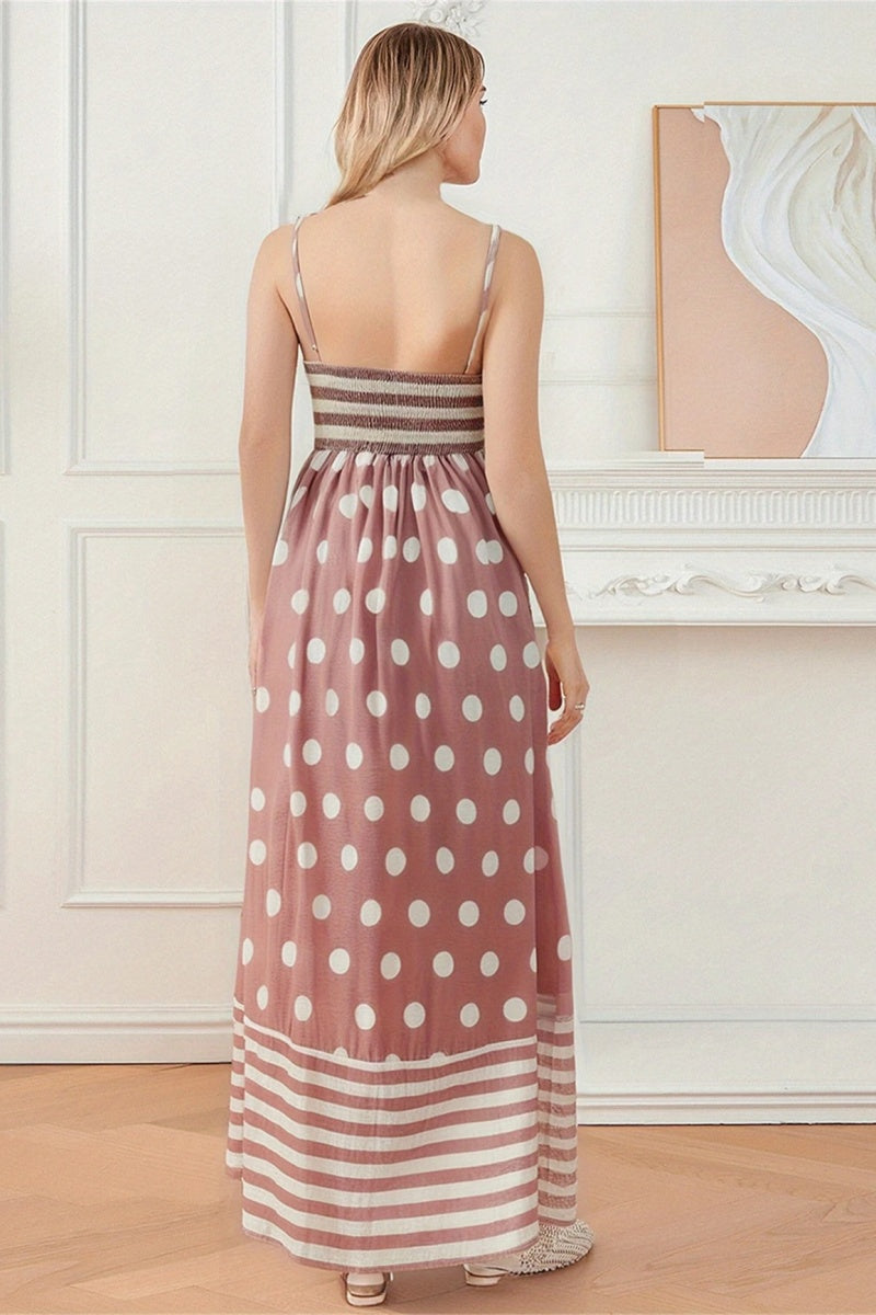 Polka Dot Square Neck Cami Midi  Dress