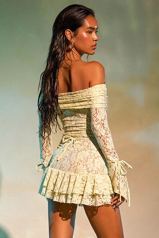 Elegant Ruffled Jacquard Off-Shoulder Mini Dress