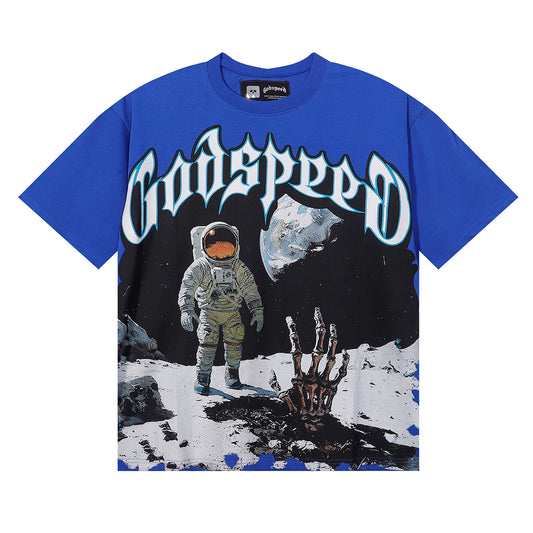 New arrival Satirical astronaut moon landing print cotton tee
