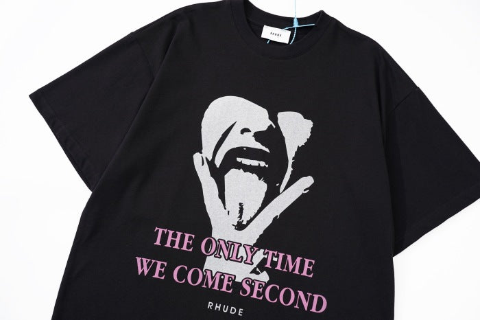 RHUDE Retro Slogan Portrait Print Short Sleeve T-Shirt Black