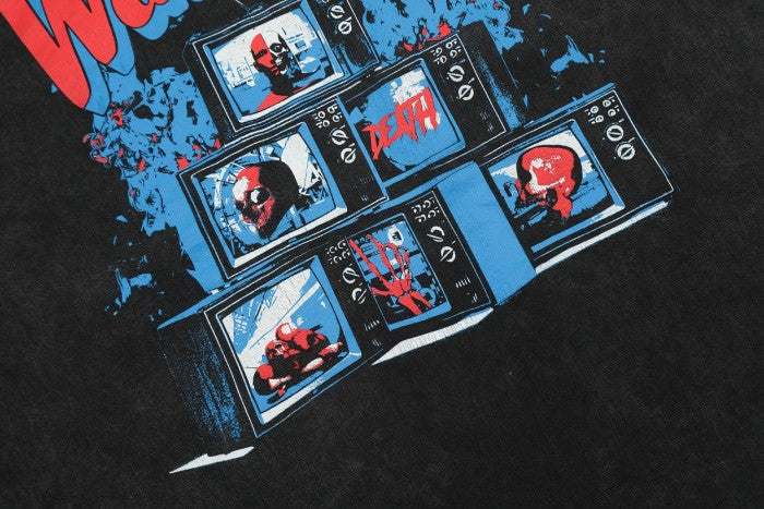 Gallery Dep Retro black-and-white TV set printing and washing to make old short sleeves