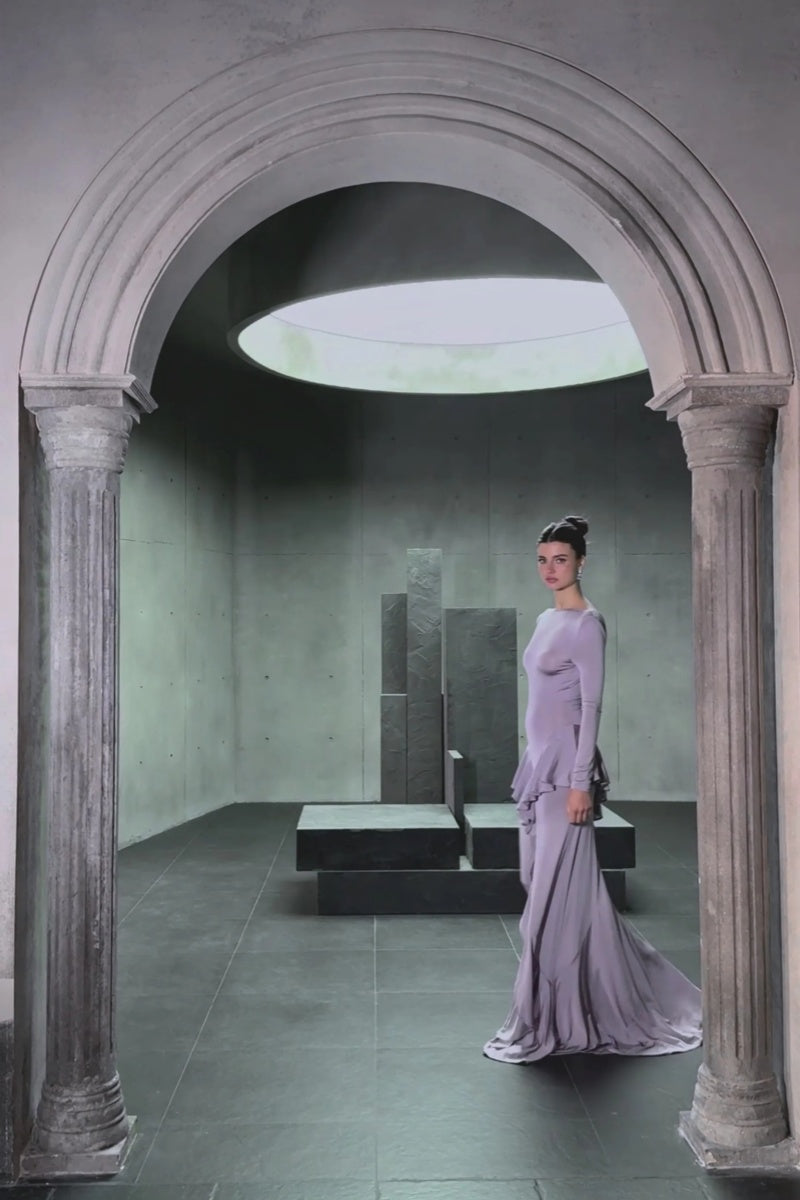 Xenia Purple Ruffle Detail Maxi Dress