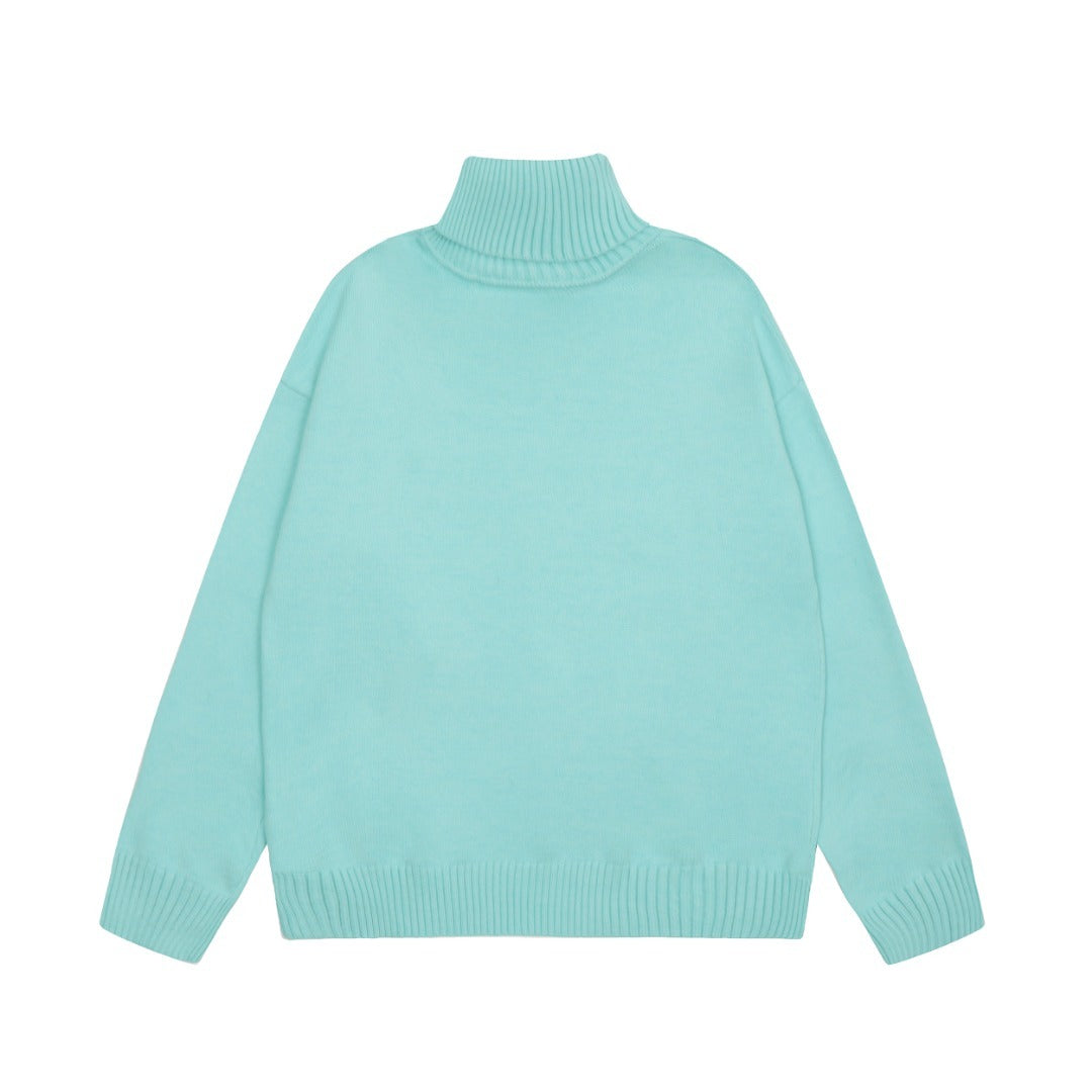Am1 2024SS classic lake green jacquard big heart turtleneck sweater