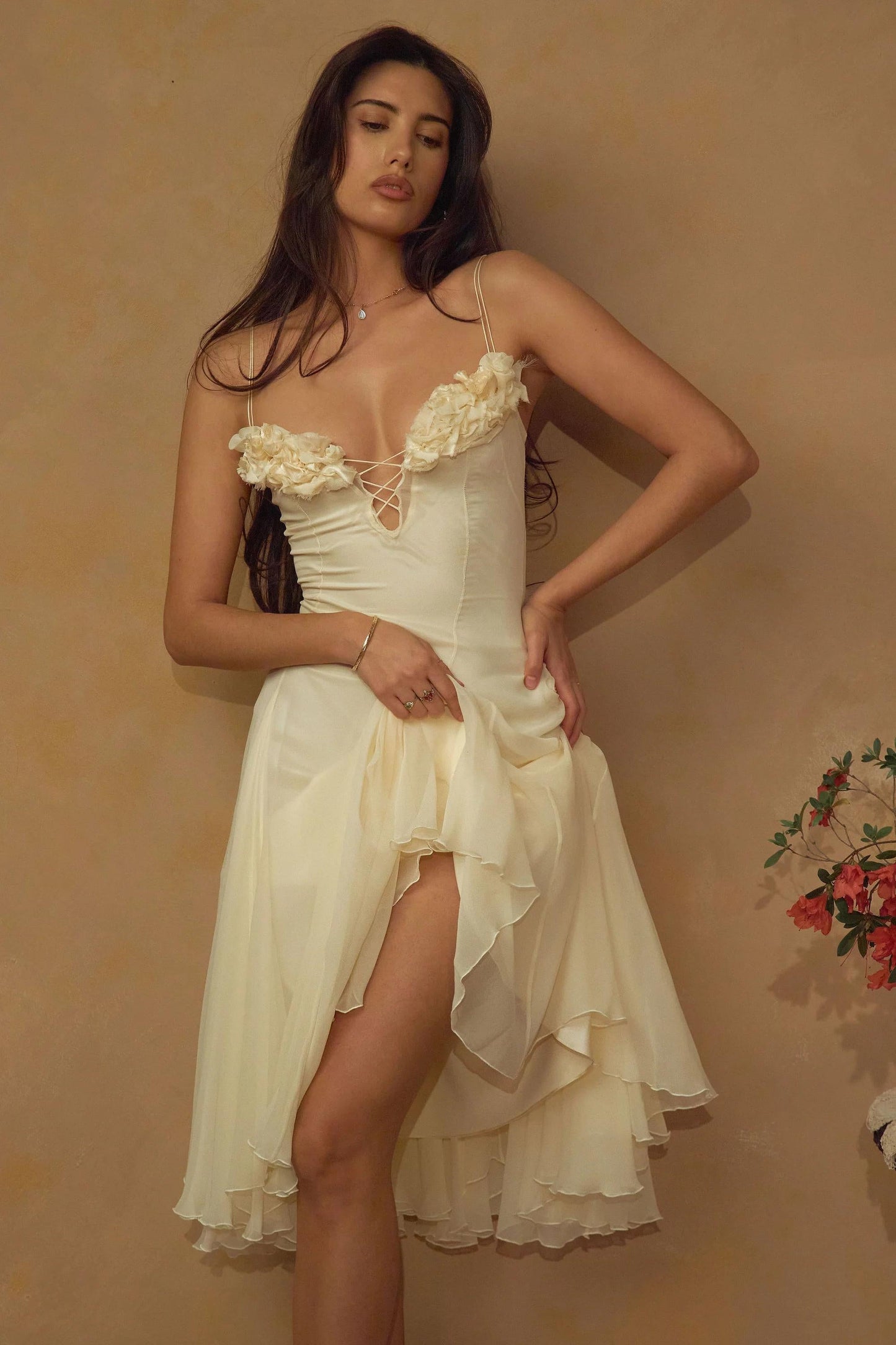 Floral Embellished Cami Midi Dress