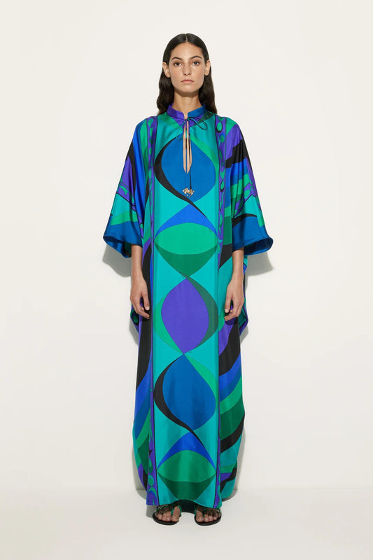 Psychedelic Swirling Iride Satin Kaftan