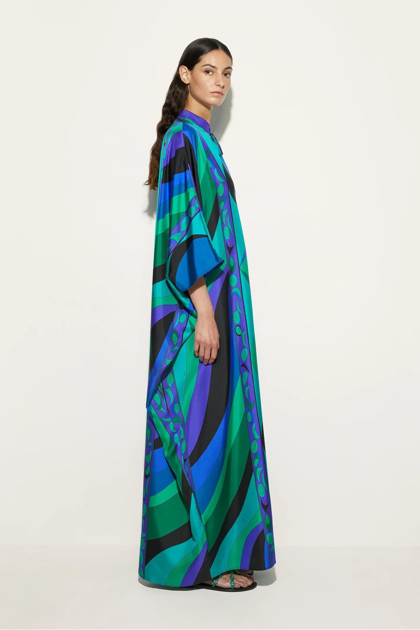 Psychedelic Swirling Iride Satin Kaftan