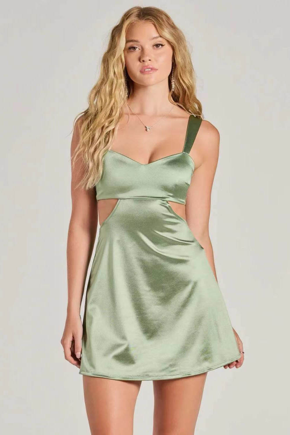 Soft Glow Satin Fitted Mini Dress