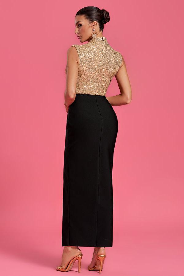 Sequined Contrast Maxi Dress