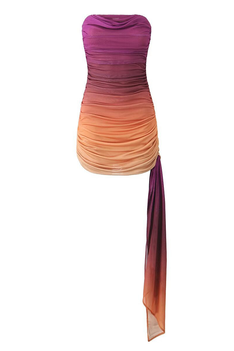 Gradient Dream-Strapless Mesh Bodycon Dress