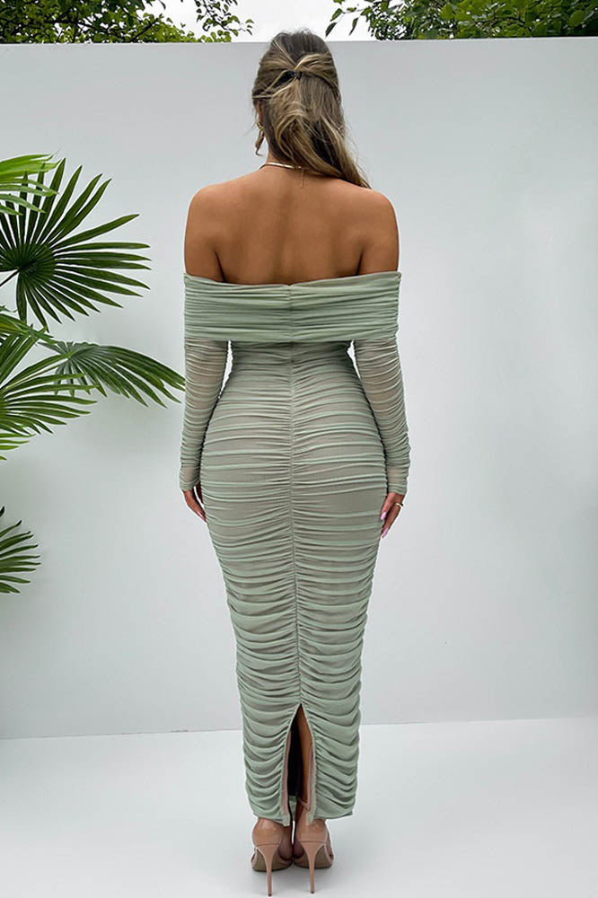 Mesh Raglan Sleeve Slim Fit Pencil Dress