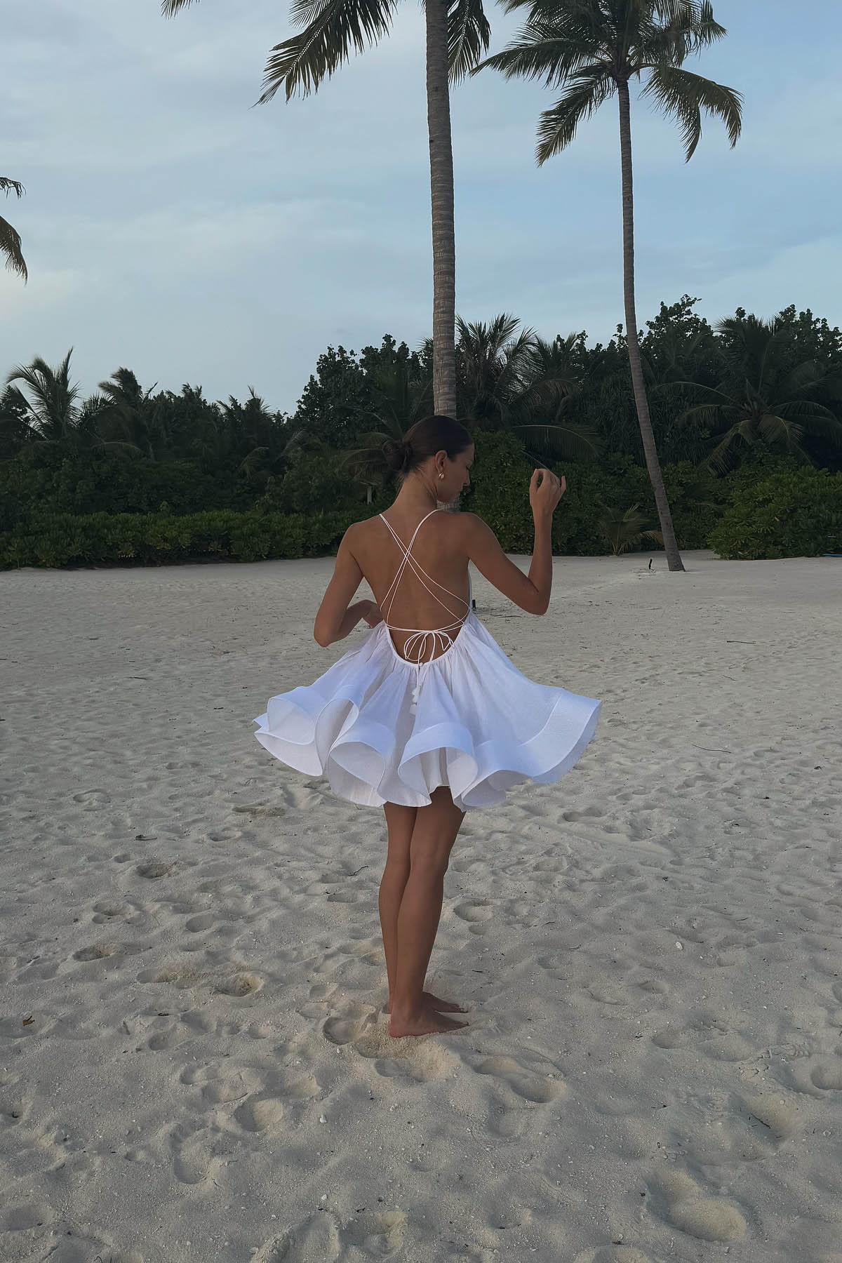 Flared Hem Deep V Backless Mini Dress