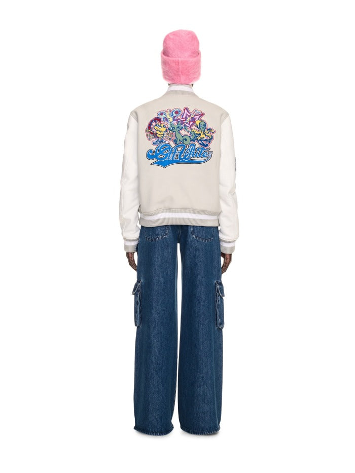 Off-White Embroidered Patchwork Leather White Jacket