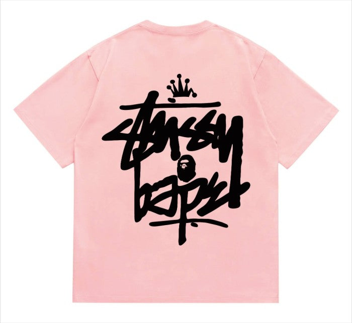 BAPE×Stuss! Black Color logo lettering Tee
