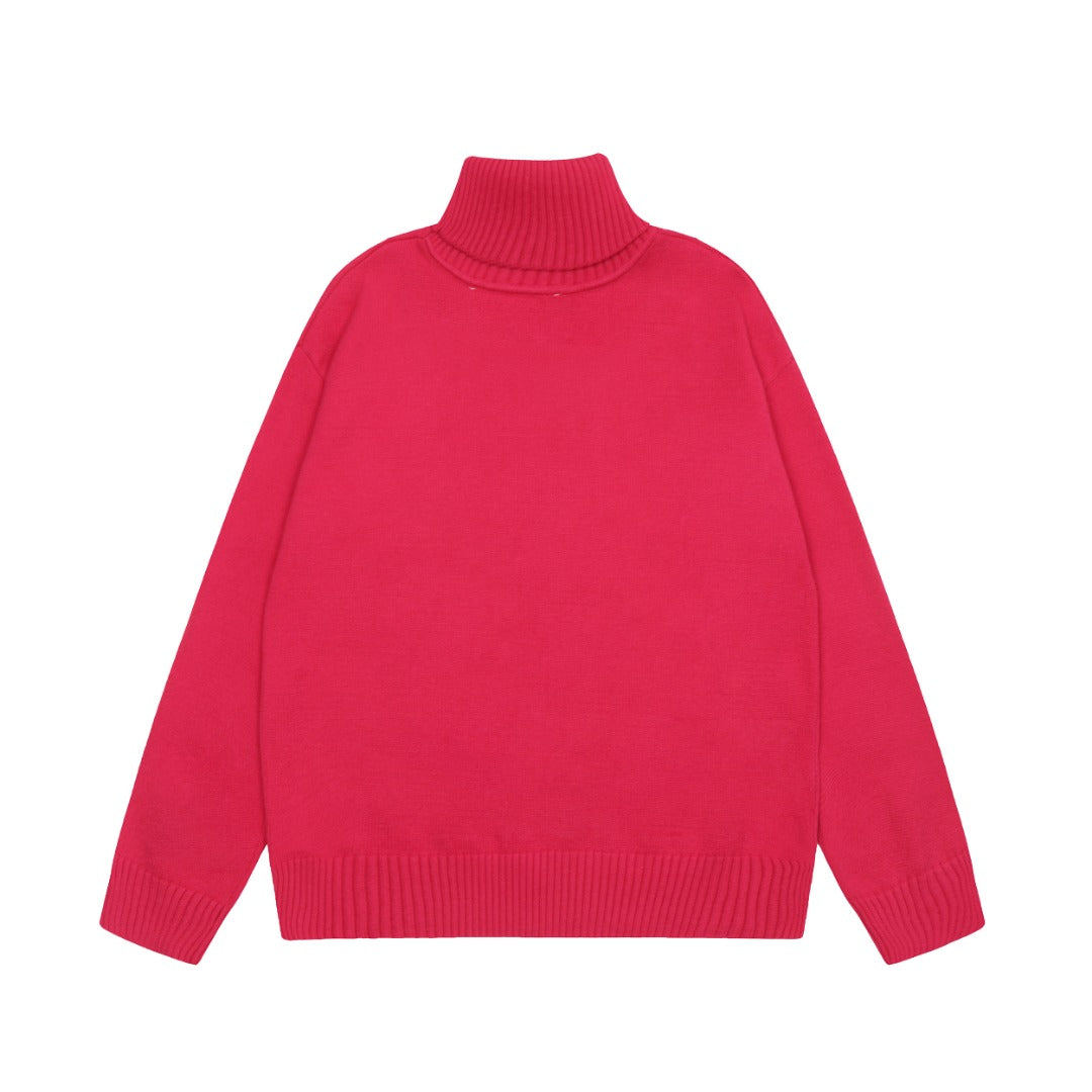 Am1 2024SS classic red jacquard big heart turtleneck sweater